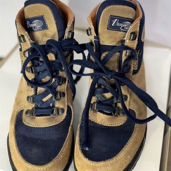 VTG Vasque Gore-Tex Hiking Boots Size 8M Suede & Canvas Made in Italy Cowhide - Picture 4 of 9